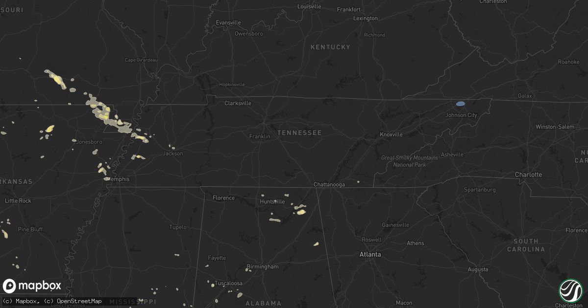 Hail map in Tennessee on August 16, 2024