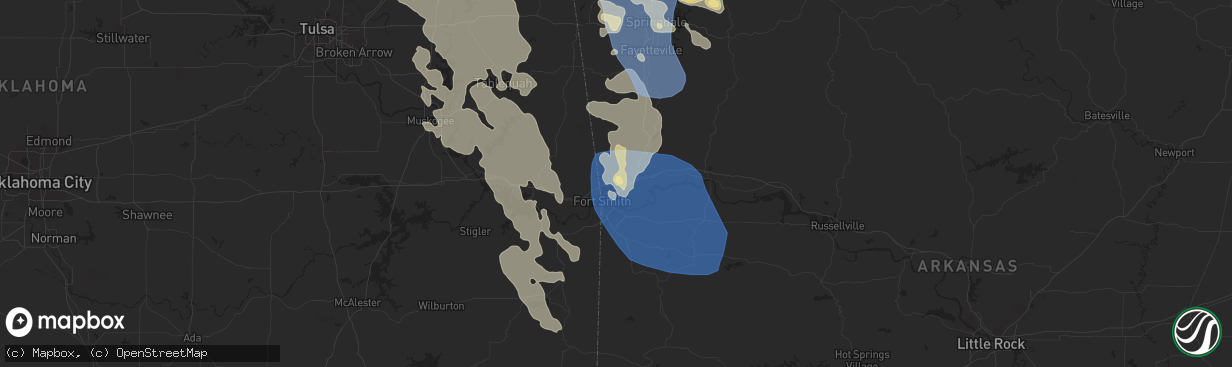 Hail map in Van Buren, AR on August 16, 2024