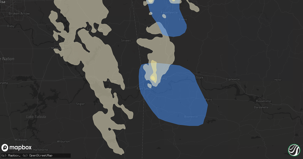 Hail map in Van Buren, AR on August 16, 2024