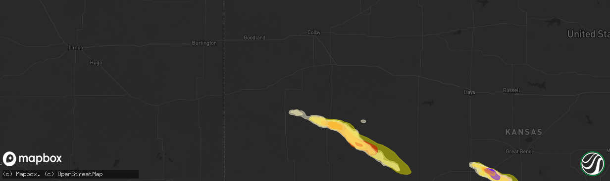 Hail map in Winona, KS on August 16, 2024