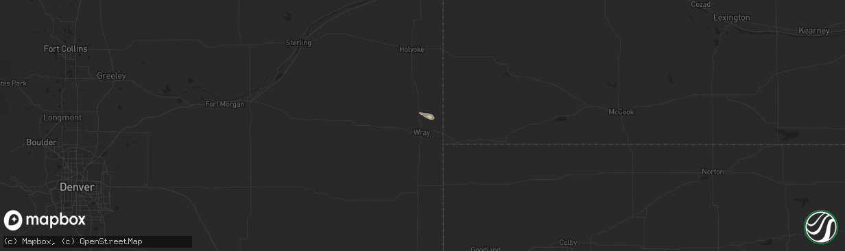 Hail map in Wray, CO on August 16, 2024