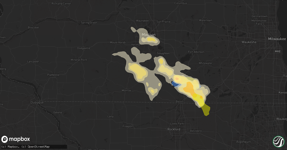 Hail map in Albany, WI on August 16, 2025