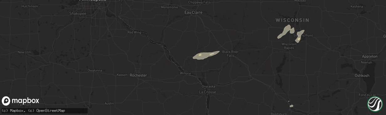 Hail map in Arcadia, WI on August 16, 2025