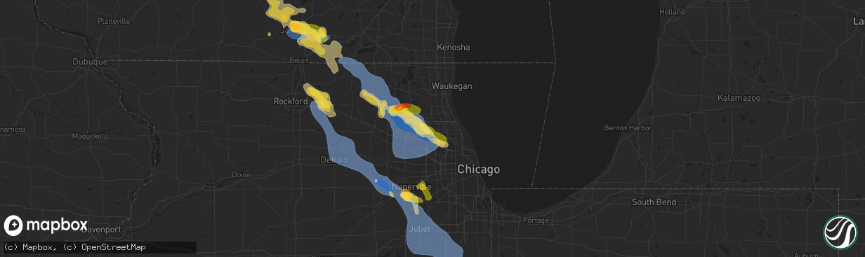 Hail map in Arlington Heights, IL on August 16, 2025