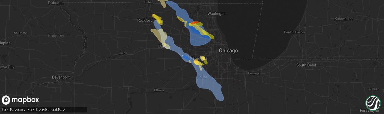 Hail map in Aurora, IL on August 16, 2025