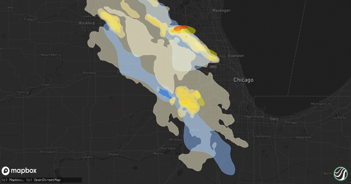 Hail map in Aurora, IL on August 16, 2025
