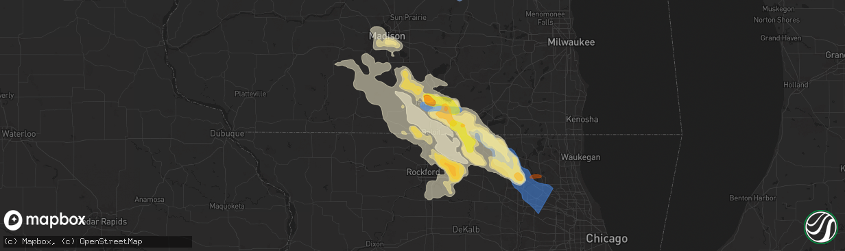 Hail map in Beloit, WI on August 16, 2025