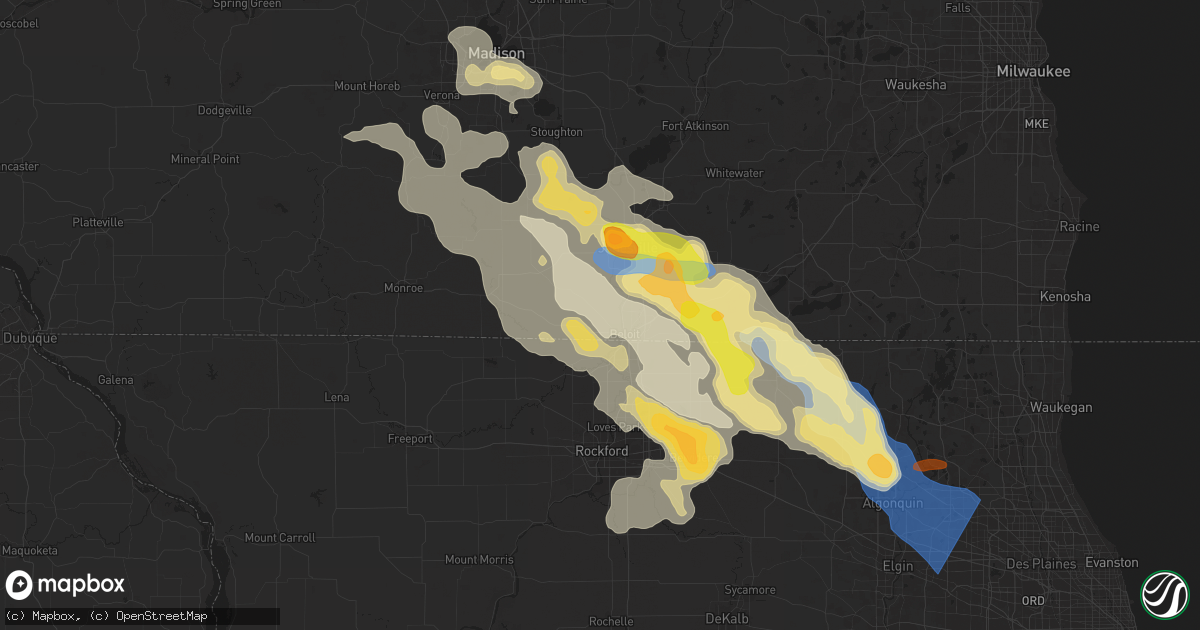 Hail map in Beloit, WI on August 16, 2025