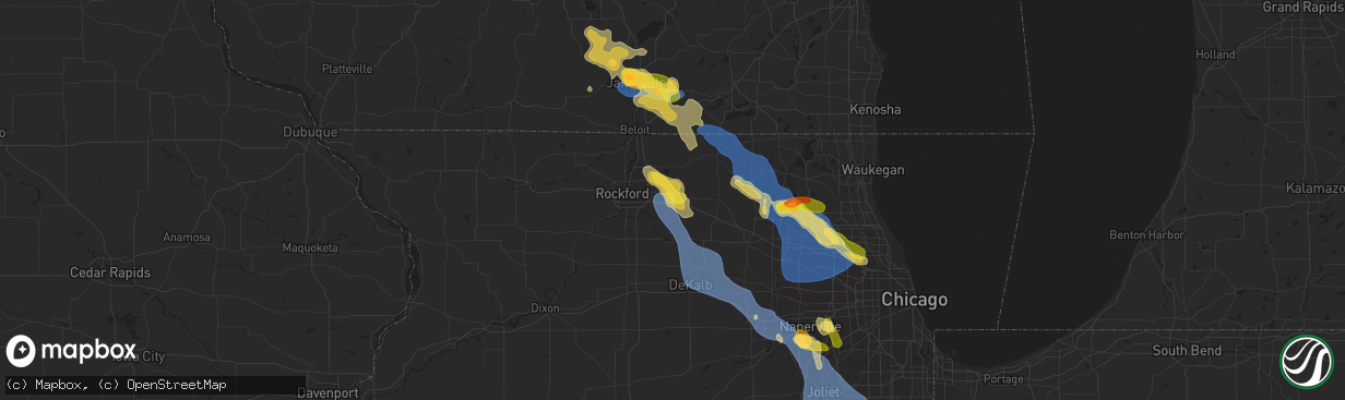 Hail map in Belvidere, IL on August 16, 2025