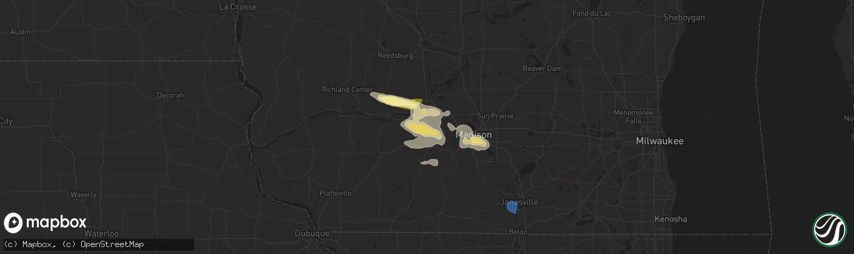 Hail map in Black Earth, WI on August 16, 2025