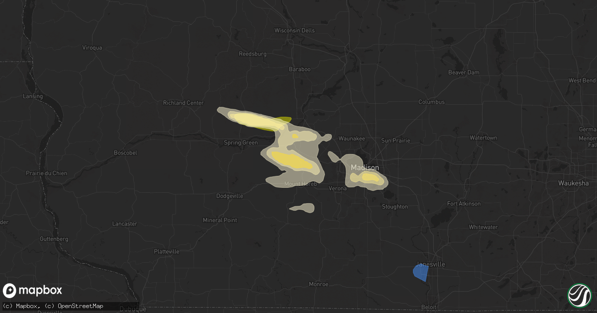 Hail map in Black Earth, WI on August 16, 2025