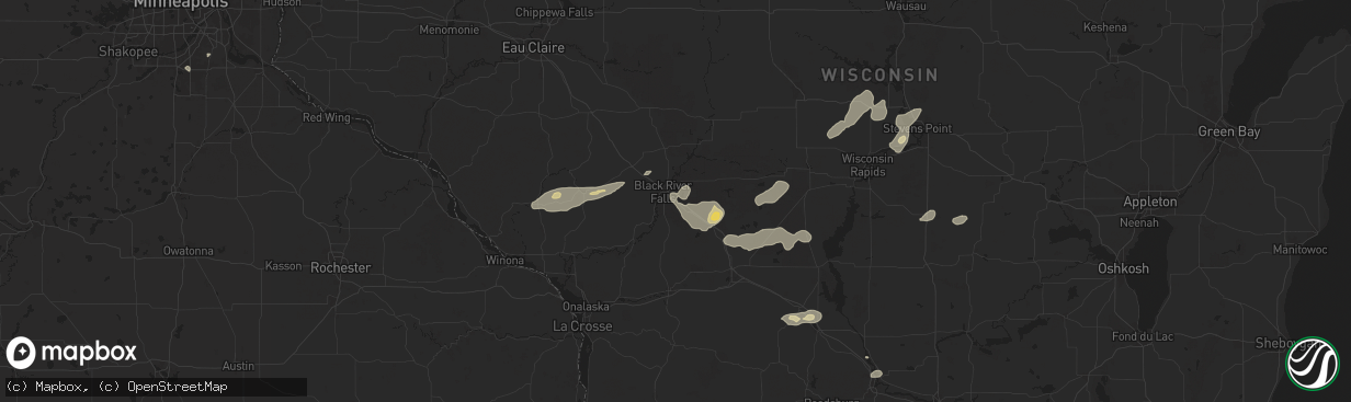 Hail map in Black River Falls, WI on August 16, 2025