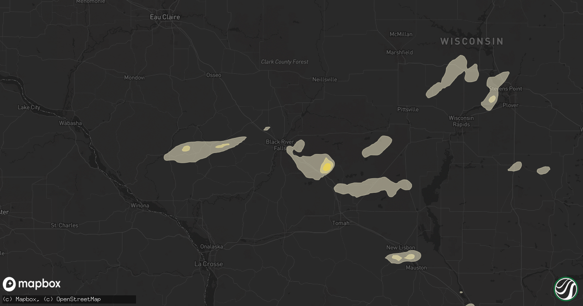 Hail map in Black River Falls, WI on August 16, 2025