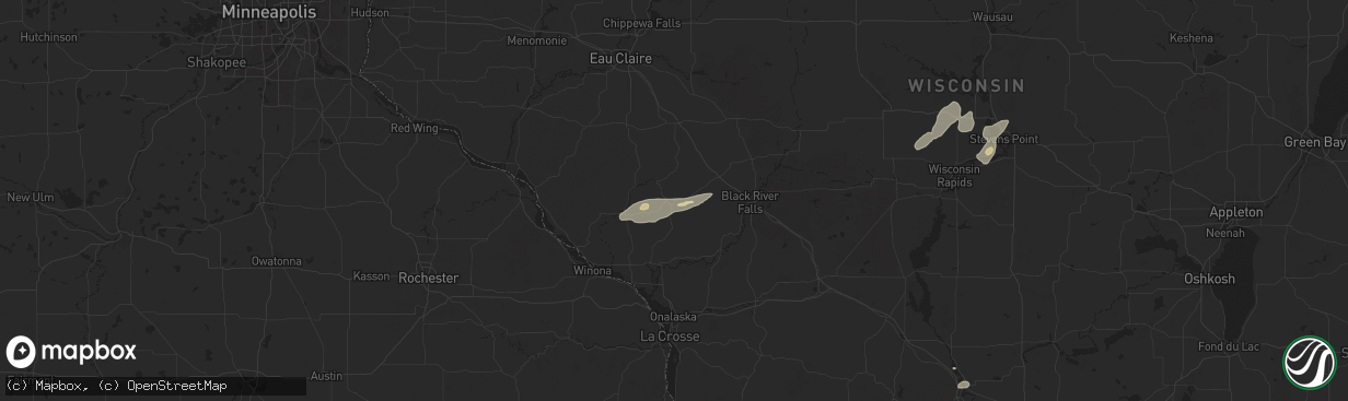 Hail map in Blair, WI on August 16, 2025