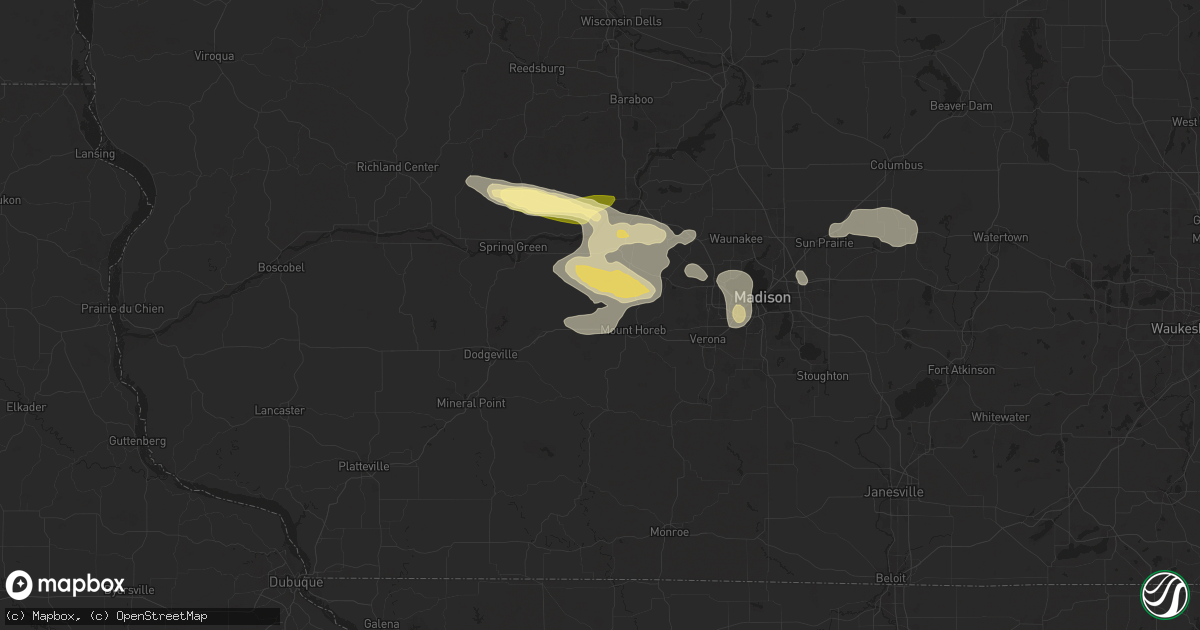 Hail map in Blue Mounds, WI on August 16, 2025