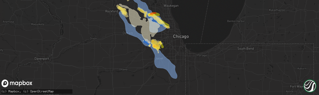 Hail map in Bolingbrook, IL on August 16, 2025