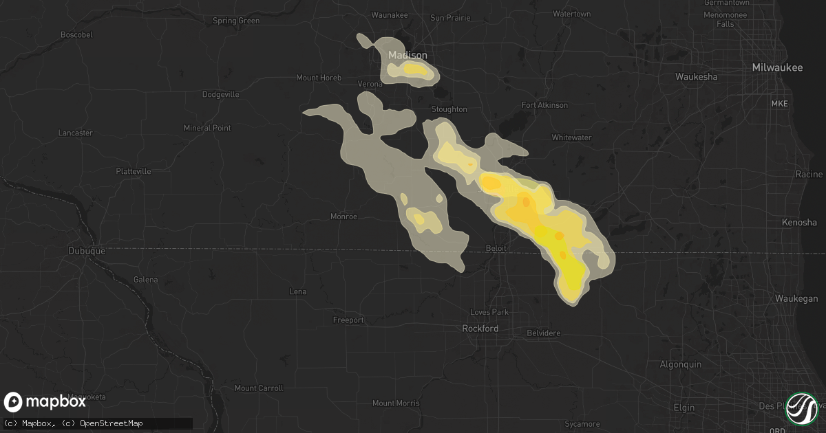 Hail map in Brodhead, WI on August 16, 2025