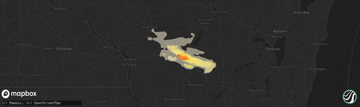 Hail map in Camp Douglas, WI on August 16, 2025