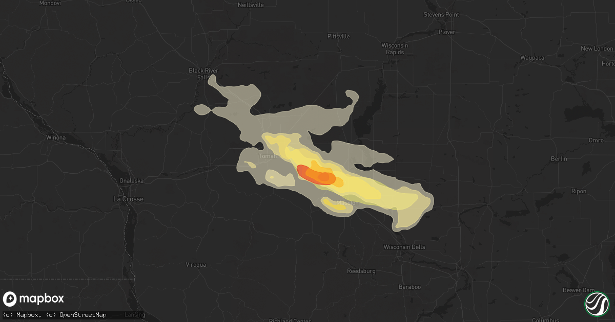 Hail map in Camp Douglas, WI on August 16, 2025