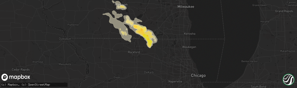 Hail map in Capron, IL on August 16, 2025