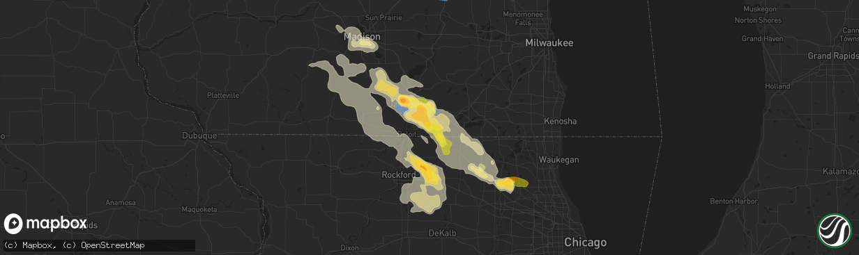 Hail map in Clinton, WI on August 16, 2025