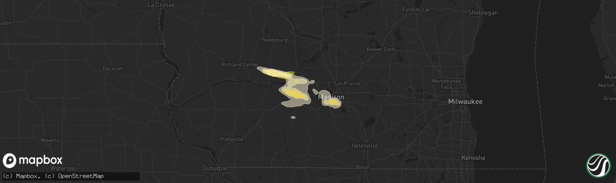 Hail map in Cross Plains, WI on August 16, 2025