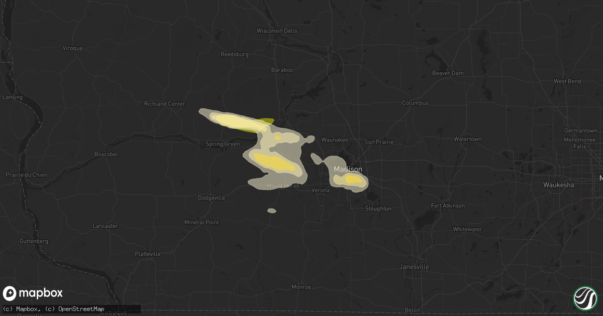 Hail map in Cross Plains, WI on August 16, 2025