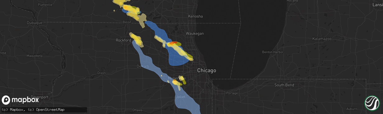 Hail map in Des Plaines, IL on August 16, 2025