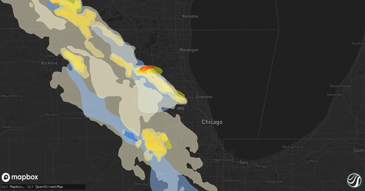 Hail map in Des Plaines, IL on August 16, 2025