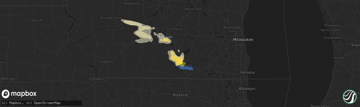 Hail map in Edgerton, WI on August 16, 2025