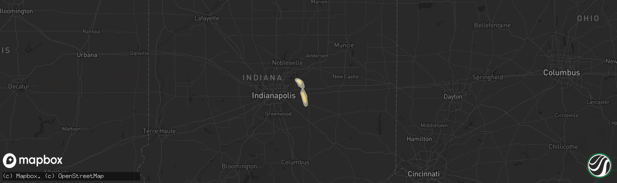 Hail map in Greenfield, IN on August 16, 2025