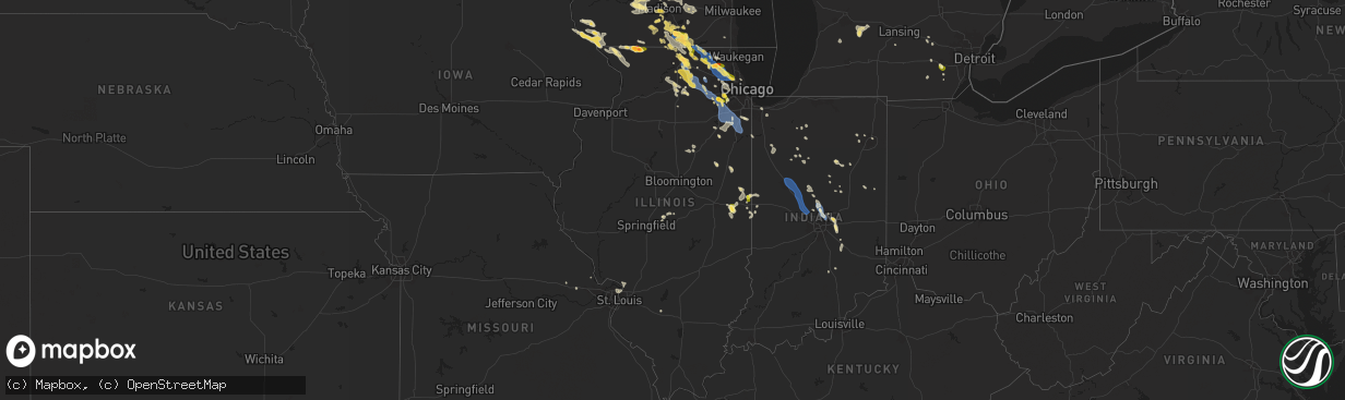 Hail map in Illinois on August 16, 2025