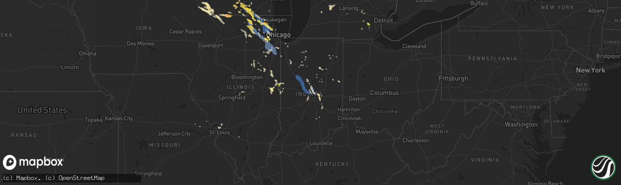 Hail map in Indiana on August 16, 2025