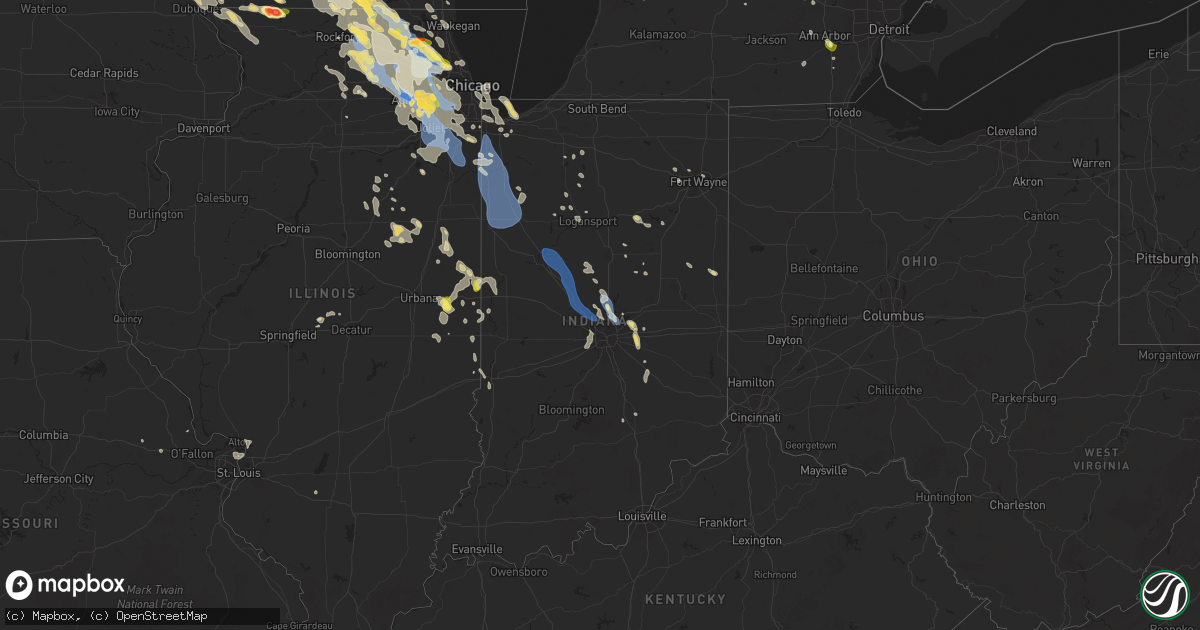 Hail map in Indiana on August 16, 2025