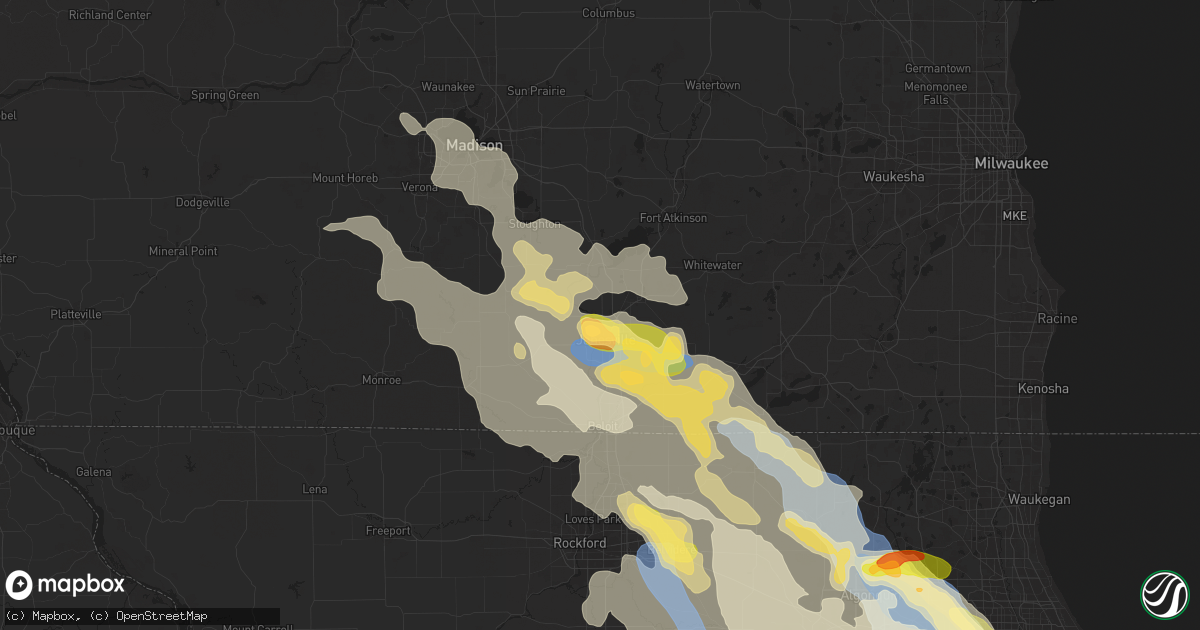 Hail map in Janesville, WI on August 16, 2025