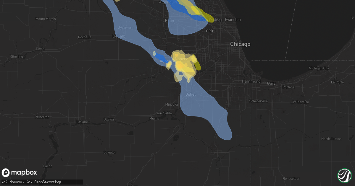 Hail map in Joliet, IL on August 16, 2025