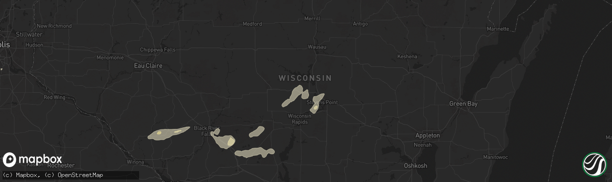 Hail map in Junction City, WI on August 16, 2025