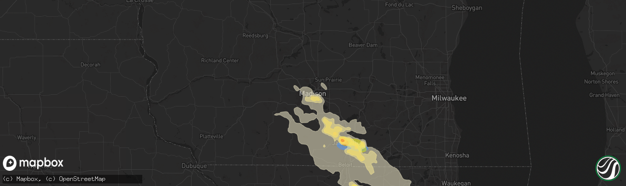 Hail map in Madison, WI on August 16, 2025