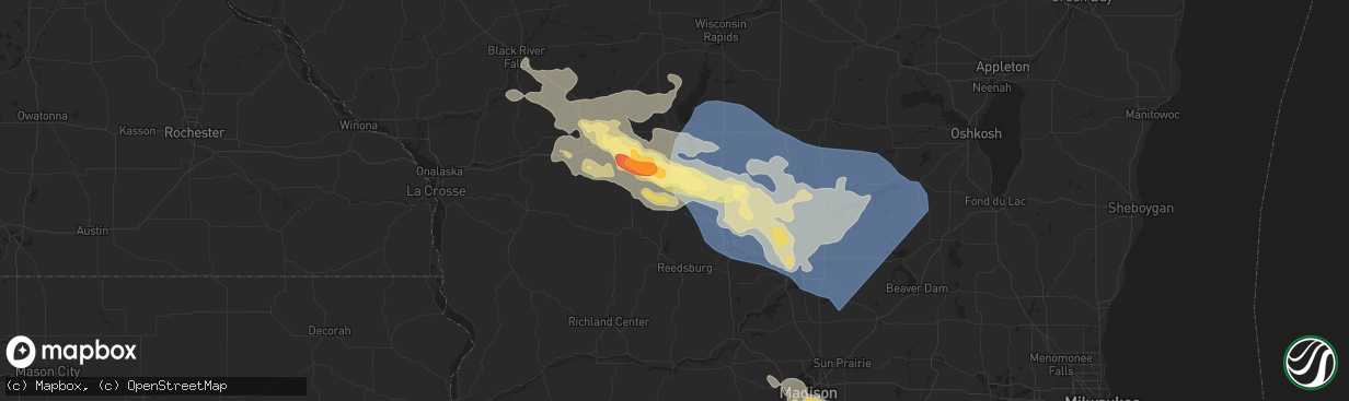 Hail map in Mauston, WI on August 16, 2025