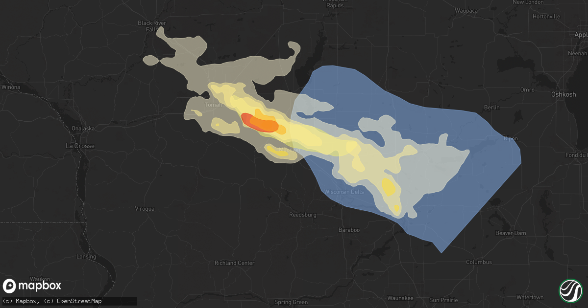 Hail map in Mauston, WI on August 16, 2025