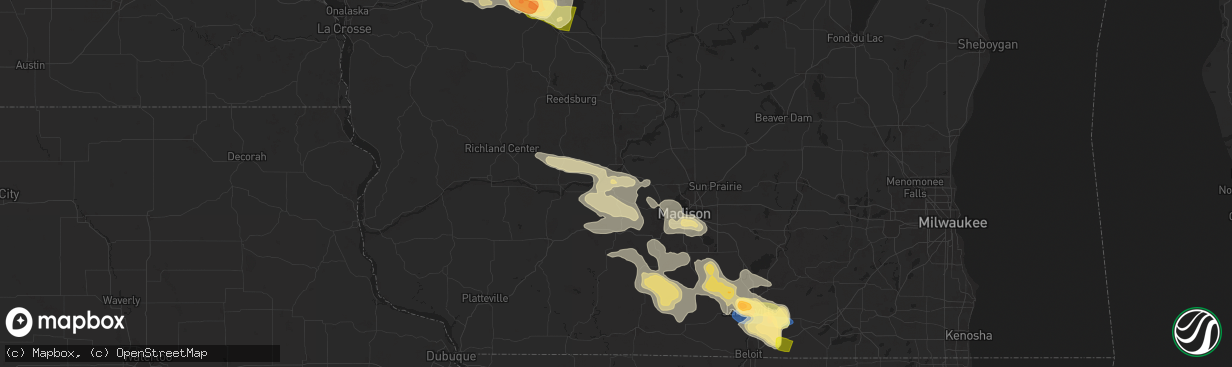 Hail map in Mazomanie, WI on August 16, 2025