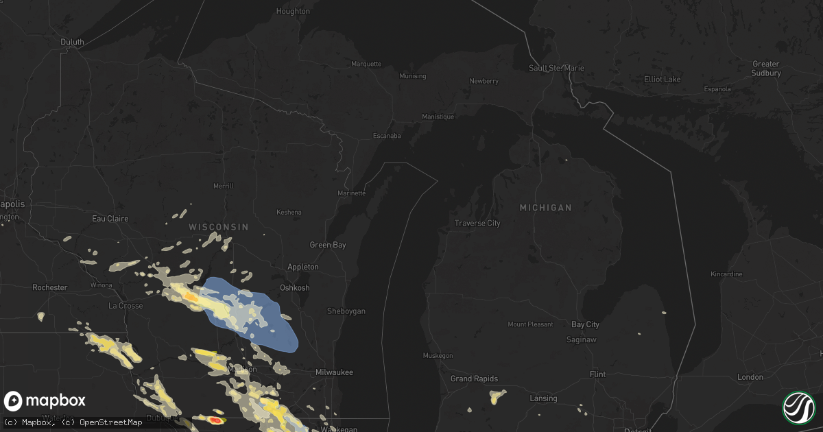 Hail map in Michigan on August 16, 2025