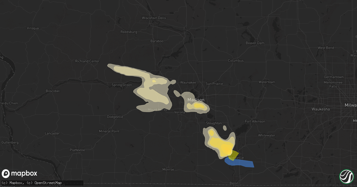 Hail map in Middleton, WI on August 16, 2025