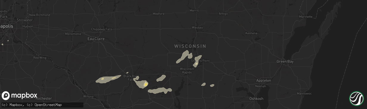 Hail map in Milladore, WI on August 16, 2025