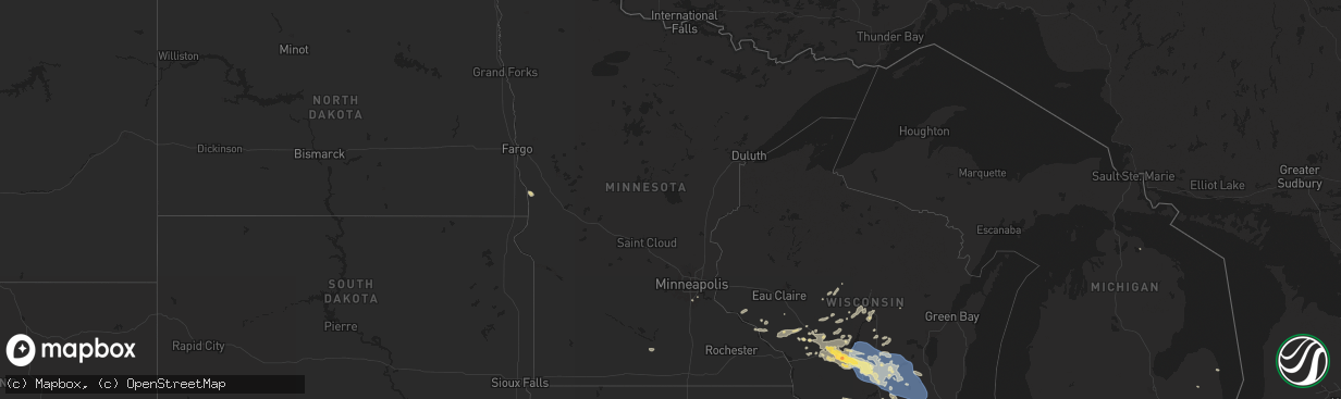 Hail map in Minnesota on August 16, 2025