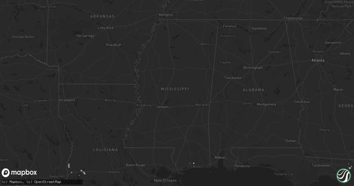 Hail map in Mississippi on August 16, 2025