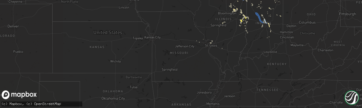 Hail map in Missouri on August 16, 2025