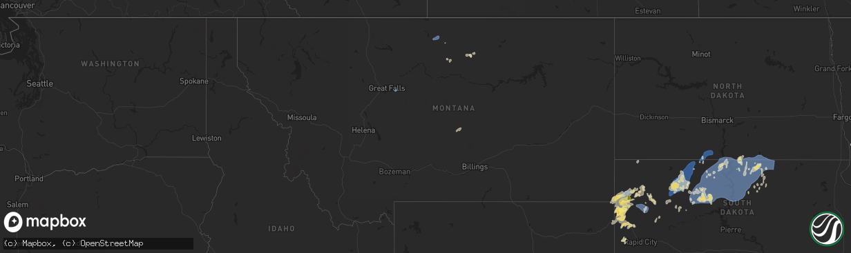 Hail map in Montana on August 16, 2025