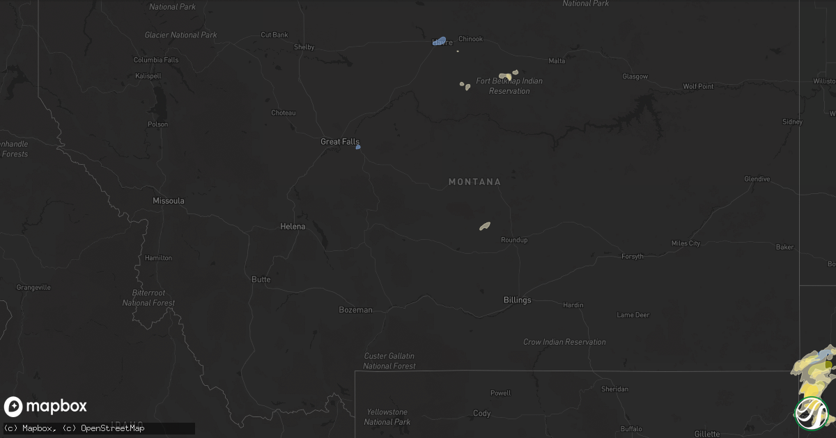 Hail map in Montana on August 16, 2025