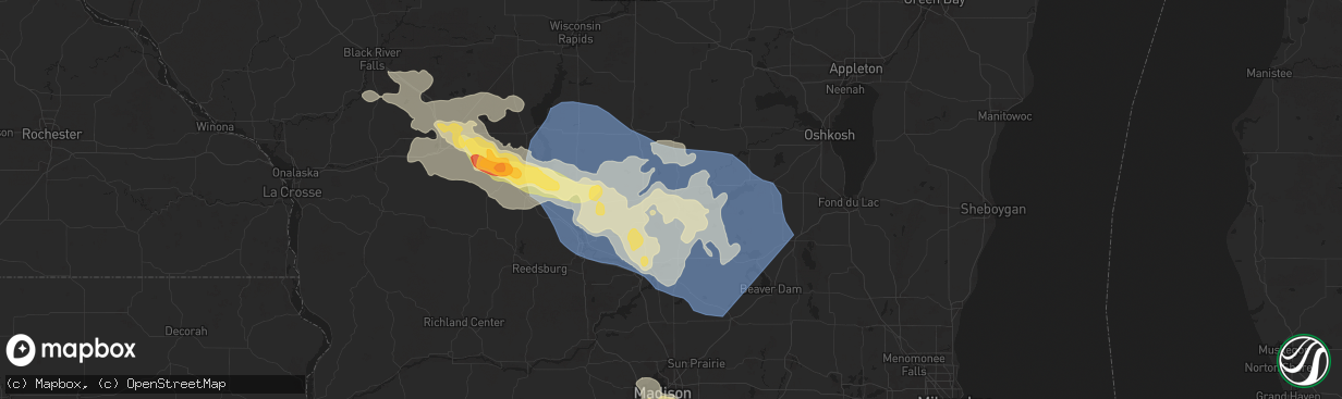 Hail map in Montello, WI on August 16, 2025